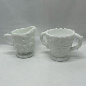 Westmoreland 1940's Milk Glass  Creamer and Sugar Set